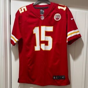 Nike Red Mahomes Chiefs #15 Football Jersey with White and Gold Trim